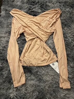 Twist-Front Long Sleeve Blouse in Nude